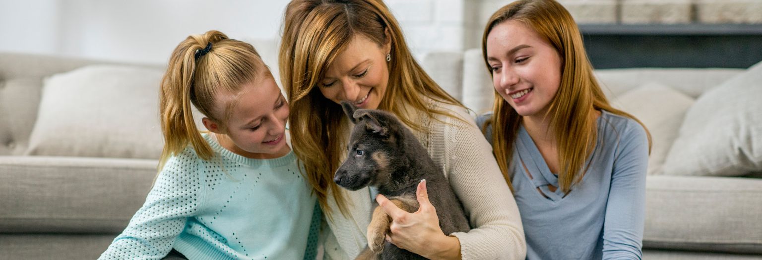 A family and their new dog.