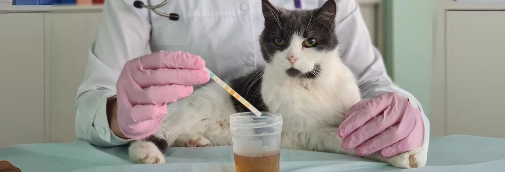 Cat getting urinalysis by veterinarian at emergency veterinary service.